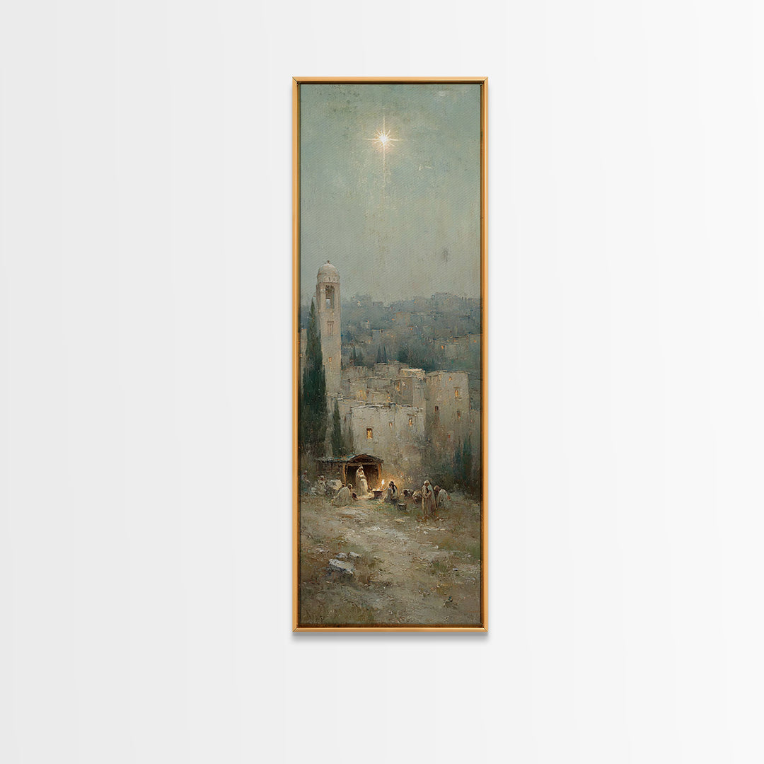 Manger Promise – Framed Canvas Print – Christian Wall Art – Christmas Art – Christian Art Canvas – Tall Narrow Wall Art – Christian Christm