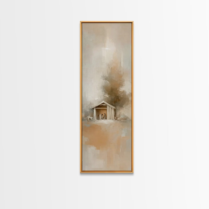 Humble Manger – Framed Canvas Print – Christian Wall Art – Christian Art – Christmas Art – Narrow Art – Christian Art Canvas