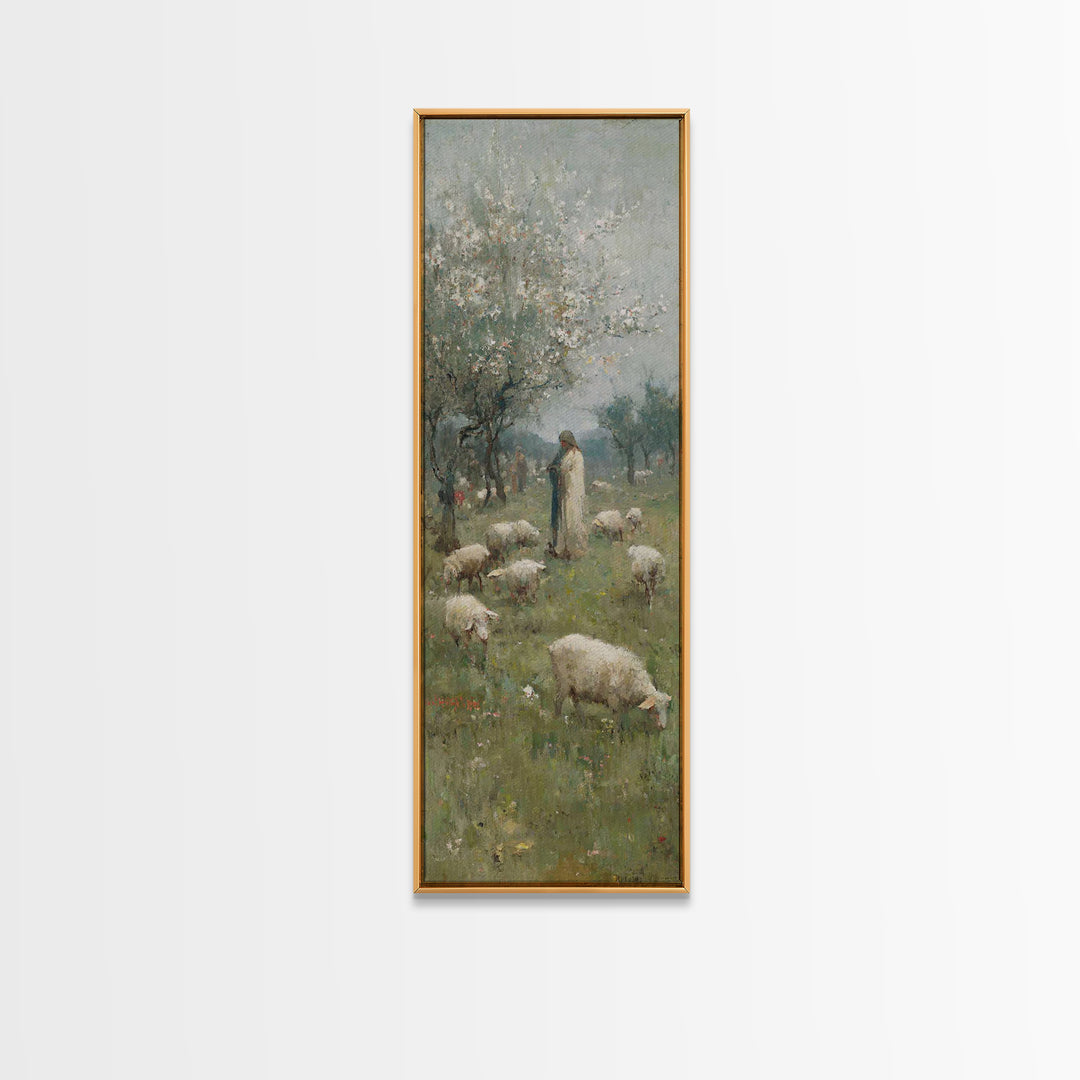 Peaceful Shepherd Path – Framed Canvas Print – Tall Narrow Wall Art – Christian Wall Art – Jesus Painting – Christian Art Canvas