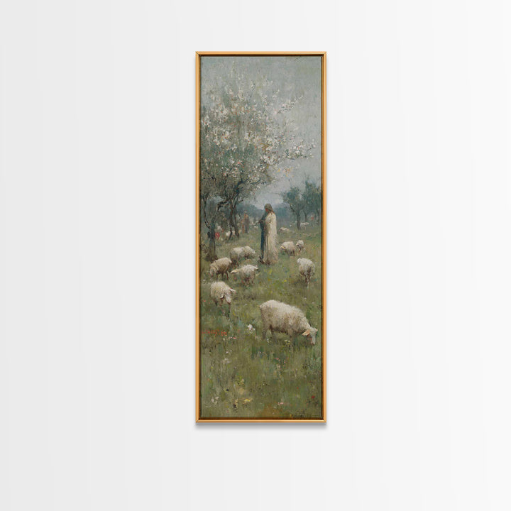 Peaceful Shepherd Path – Framed Canvas Print – Tall Narrow Wall Art – Christian Wall Art – Jesus Painting – Christian Art Canvas