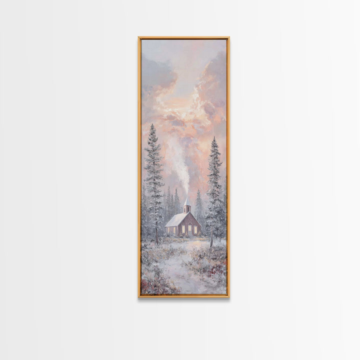 Frosted Dawn Chapel – Framed Canvas Print – Christian Art – Christian Wall Art – Tall Skinny Art Print – Christmas Art – Christian Art Canv