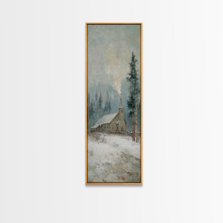 Winter Chapel Grace – Framed Canvas Print – Tall Narrow Wall Art – Christian Wall Art – Christmas Art – Vintage Christian Art – Christian G