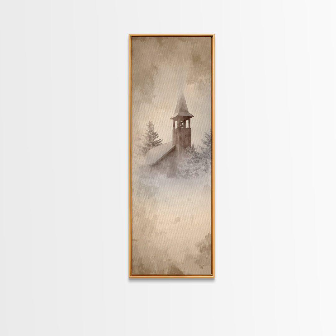 Silent Bell Tower, Framed Canvas Print, Skinny Art, Christian Art Canvas, Christian Christmas Art, Christian Wall Art, Christmas Decor