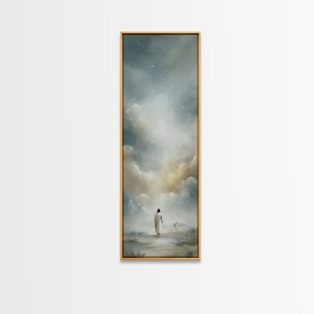 Golden Dawn Journey – Framed Canvas Print – Narrow Art – Christian Art Canvas – Christian Wall Art – Moody Christian Art – Christian Decor