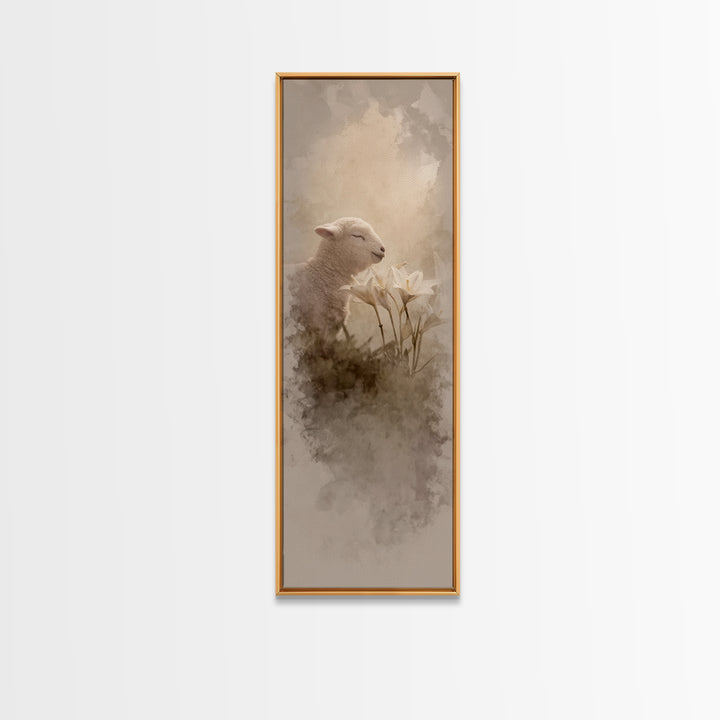 Blooming Lamb Hope – Framed Canvas Print – Christian Painting – Christian Wall Art – Tall Narrow Wall Art – Christian Art Canvas – Faith Ar