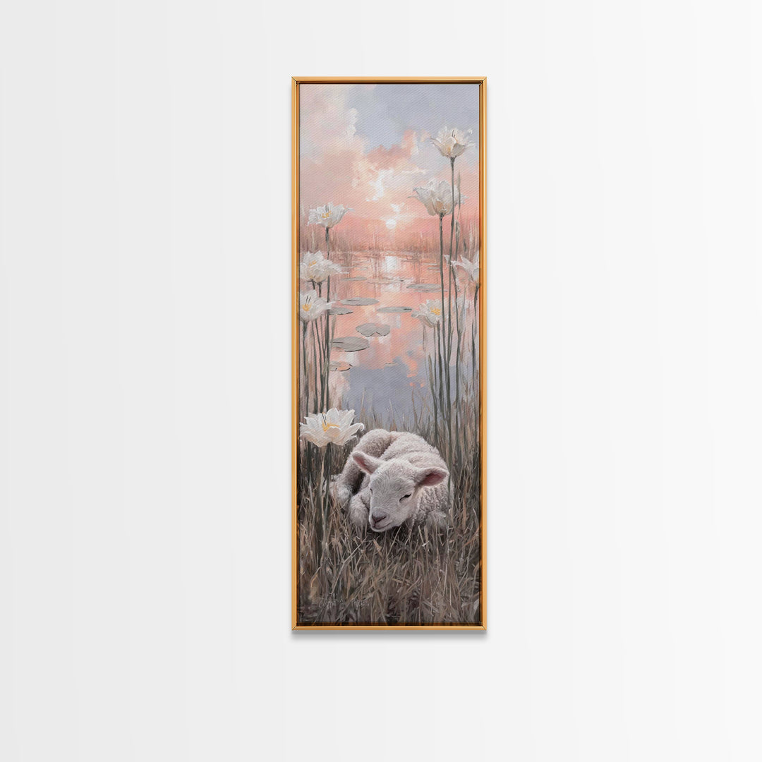 Sunrise Garden Rest – Framed Canvas Print – Christian Wall Art – Tall Narrow Wall Art – Christian Art Canvas – Christian Painting – Faith A