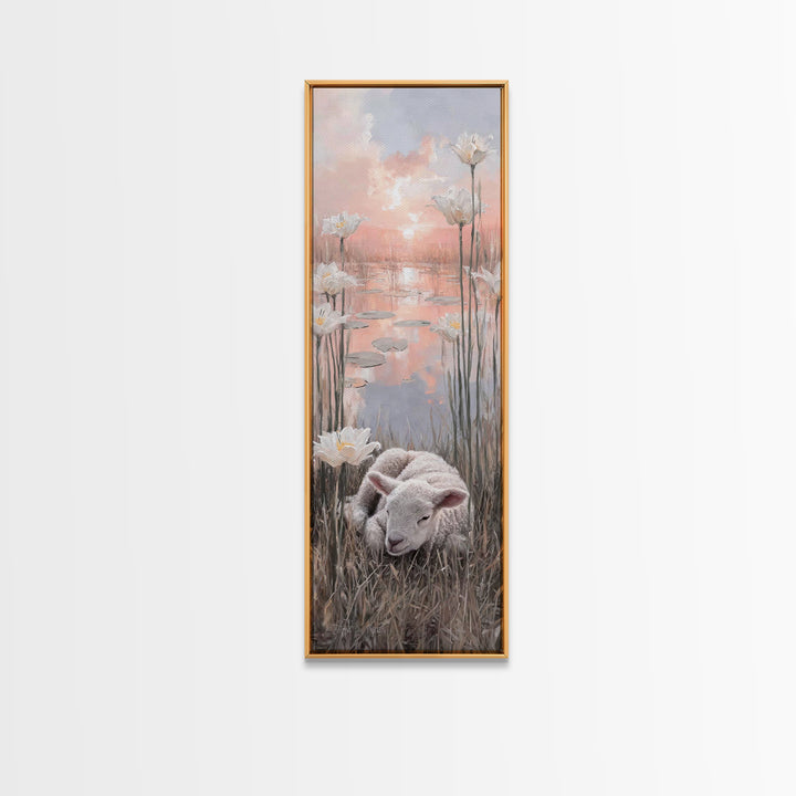 Sunrise Garden Rest – Framed Canvas Print – Christian Wall Art – Tall Narrow Wall Art – Christian Art Canvas – Christian Painting – Faith A