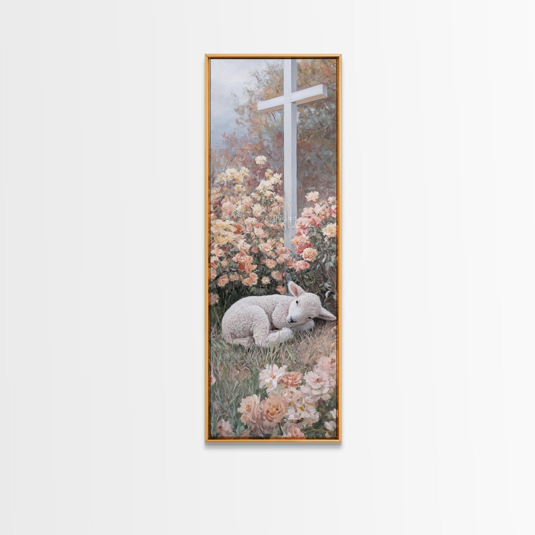 Crossfield Serenity – Framed Canvas Print – Christian Art Canvas – Christian Painting – Christian Wall Art – Tall Narrow Wall Art – Faith A