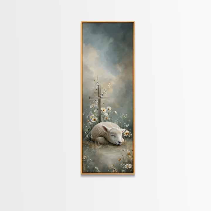 Heavenly Meadow Light – Framed Canvas Print – Christian Art Work – Tall Skinny Art Print – Christian Decor – Moody Christian Art – Christma