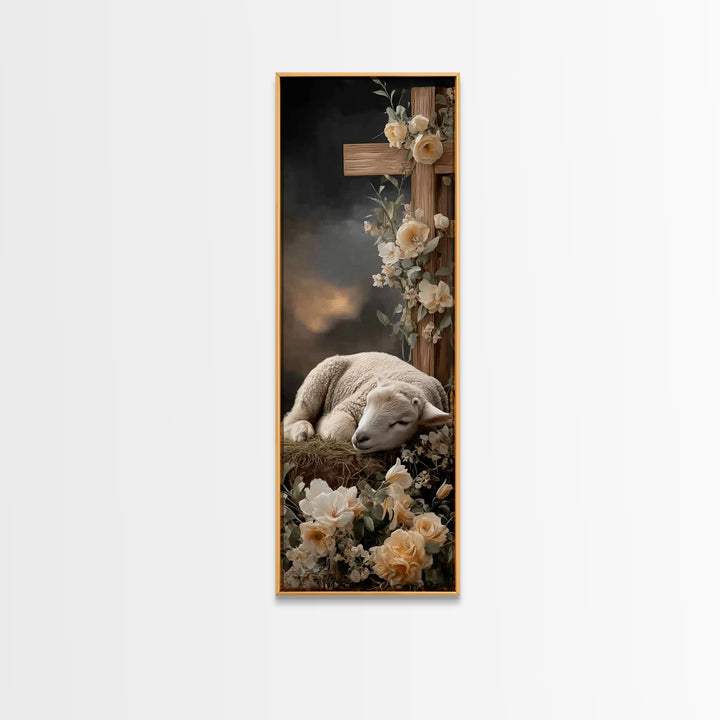 Winter Chapel Glow – Framed Canvas Print – Christian Christmas Art – Tall Narrow Wall Art – Framed Christmas Wall Art – Christian Decor – C