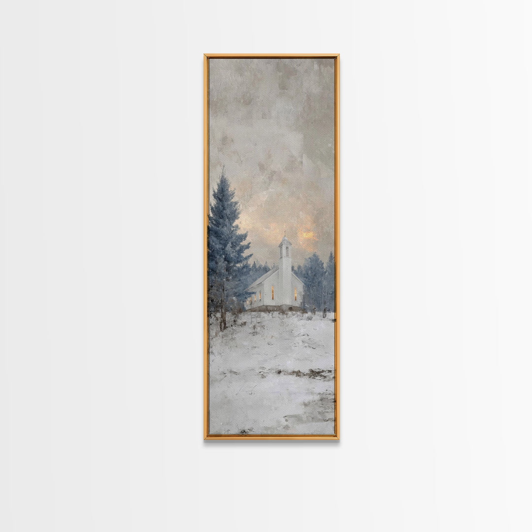 Frosted Woodland Peace, Framed Canvas Print, Christian Wall Art, Skinny Art, Modern Christian Art, Christian Decorations, Christmas Canvas
