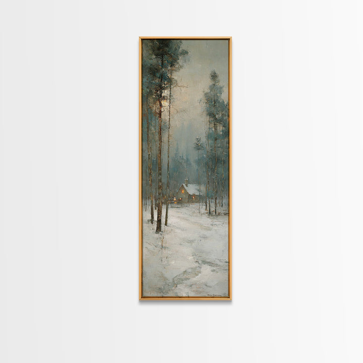 Snowfall Chapel Dawn | Framed Canvas Print | Christian Christmas Art | Narrow Art | Christmas Art Framed | Christian Wall Art | Christmas A