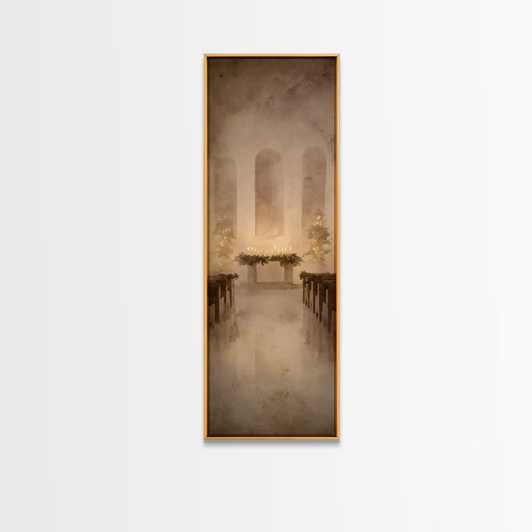 Candlelit Reverence – Framed Canvas Print – Narrow Art – Christian Christmas Art – Christian Wall Art – Christian Art Print – Christian Dec