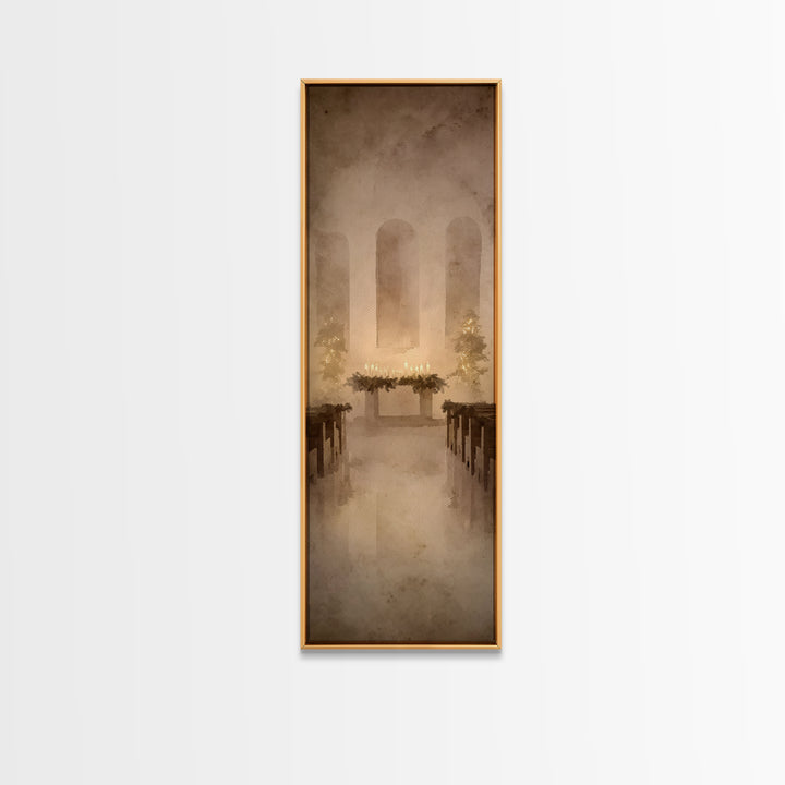 Candlelit Reverence – Framed Canvas Print – Narrow Art – Christian Christmas Art – Christian Wall Art – Christian Art Print – Christian Dec