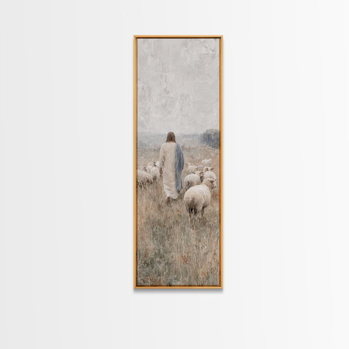 Fields Of His Care, Framed Canvas Print, Skinny Art, Jesus Wall Art, Christian Art Canvas, Christian Painting, Large Jesus Painting