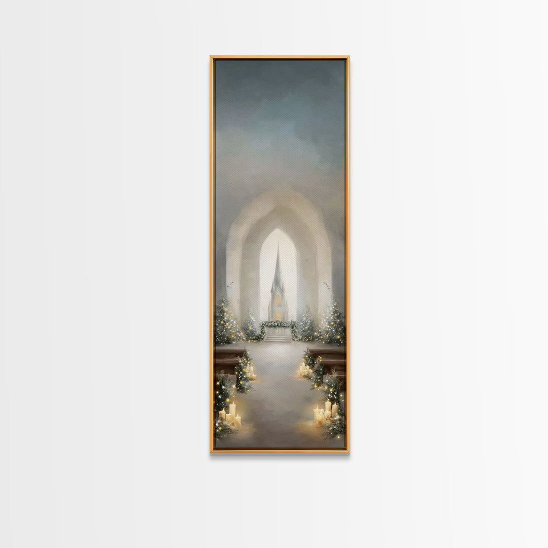 Starry Chapel Peace – Framed Canvas Print – Tall Skinny Art Print – Christian Art Canvas – Christmas Wall Art – Christian Wall Art – Christ