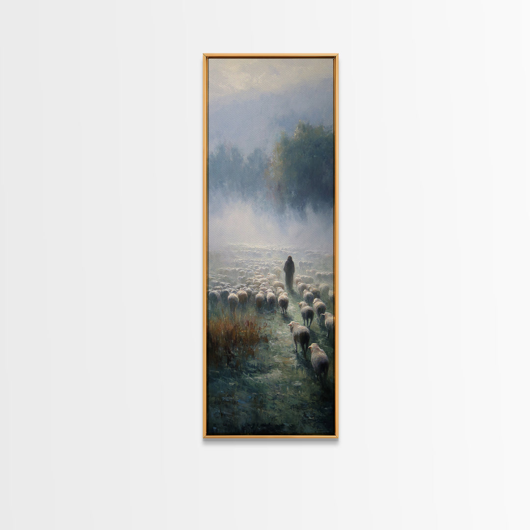 Morning Shepherd Peace – Framed Canvas Print – Narrow Art – Christian Paintings – Jesus Painting – Christian Art Gift – Large Christian Pai