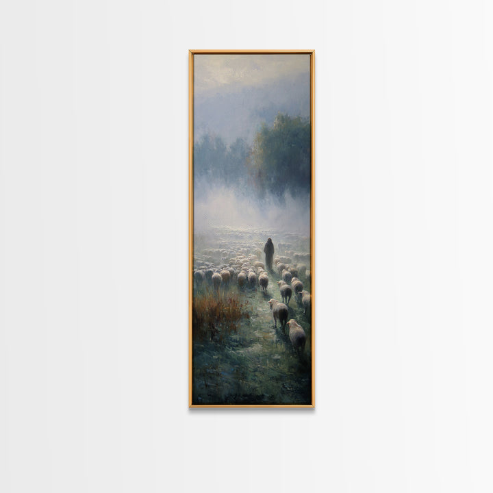 Morning Shepherd Peace – Framed Canvas Print – Narrow Art – Christian Paintings – Jesus Painting – Christian Art Gift – Large Christian Pai
