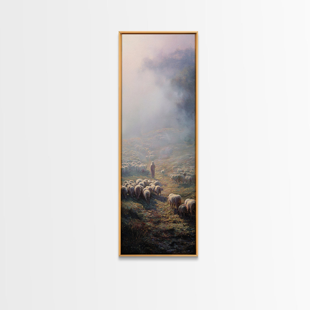 Morning Shepherd Light – Framed Canvas Print – Christian Art Canvas – Christian Wall Art – Christmas Art – Tall Narrow Wall Art – Christian