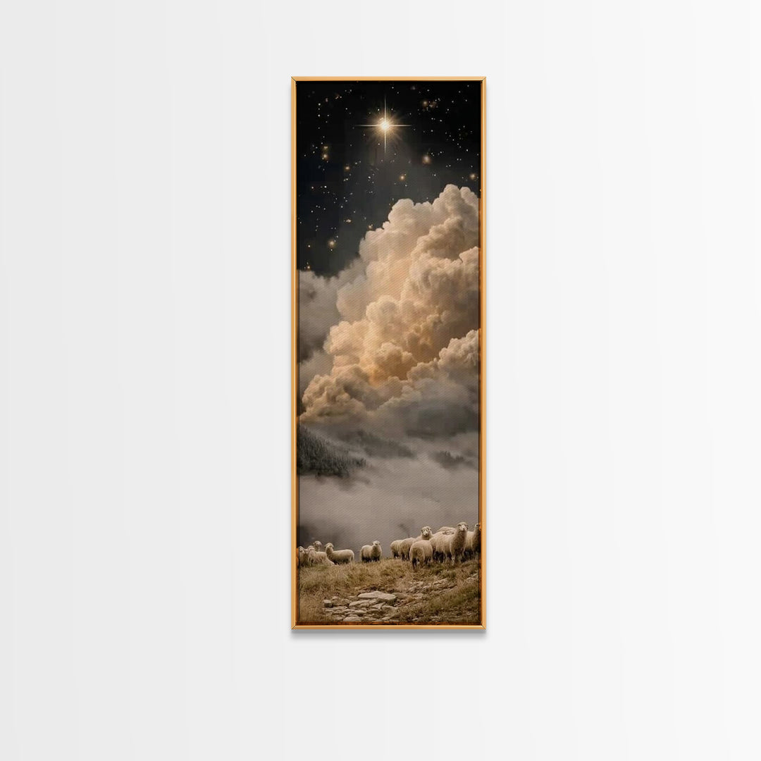 Heavenly Night Star – Framed Canvas Print – Christian Wall Art – Jesus Christmas Art – Christian Art Canvas – Tall Skinny Art Print – Chris