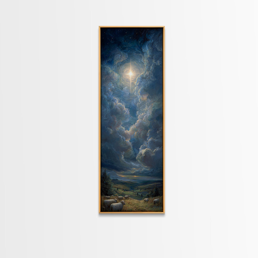 Celestial Glory Star – Framed Canvas Print – Christian Art Canvas – Christian Christmas Art – Modern Christian Art – Narrow Art – Christmas