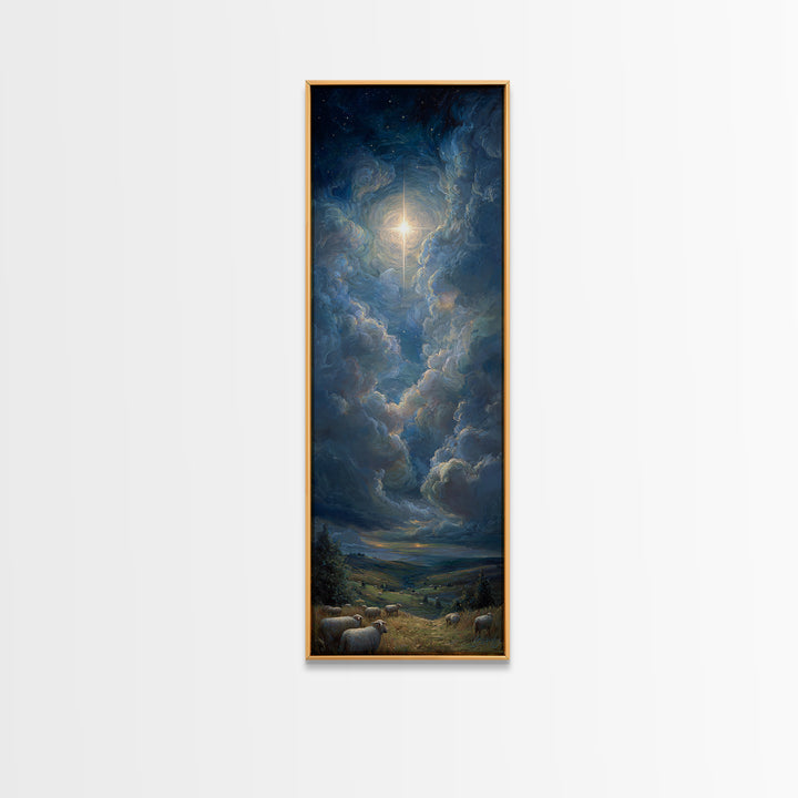 Celestial Glory Star – Framed Canvas Print – Christian Art Canvas – Christian Christmas Art – Modern Christian Art – Narrow Art – Christmas