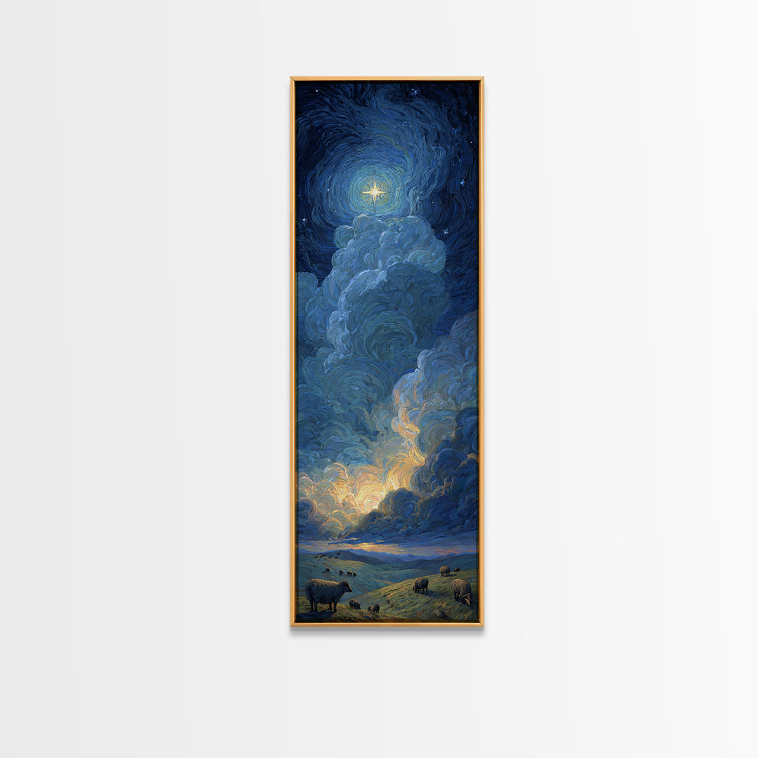 Holy Night Sky – Framed Canvas Print – Christian Wall Art – Modern Christian Art – Christian Art Canvas – Narrow Art – Christian Christmas