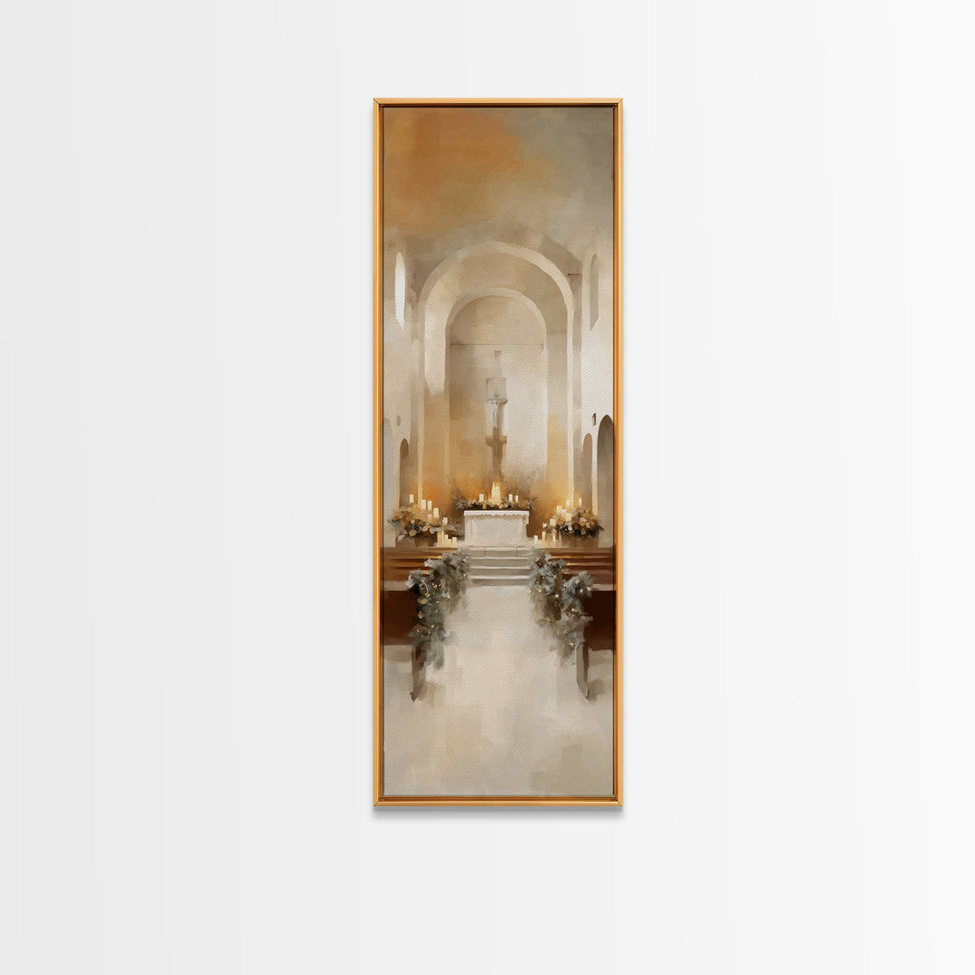 Winter Chapel Blessing – Framed Canvas Print – Tall Narrow Wall Art – Christian Art Print – Christmas Art – Christian Christmas Decor – Chr