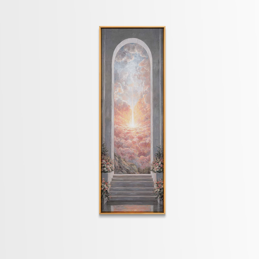 Heaven’s Rose Dawn – Framed Canvas Print – Christian Wall Art – Christian Art Canvas – Modern Christian Art – Narrow Art – Christian Painti