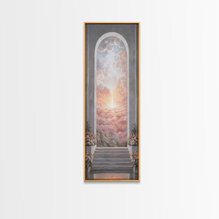 Heaven’s Rose Dawn – Framed Canvas Print – Christian Wall Art – Christian Art Canvas – Modern Christian Art – Narrow Art – Christian Painti