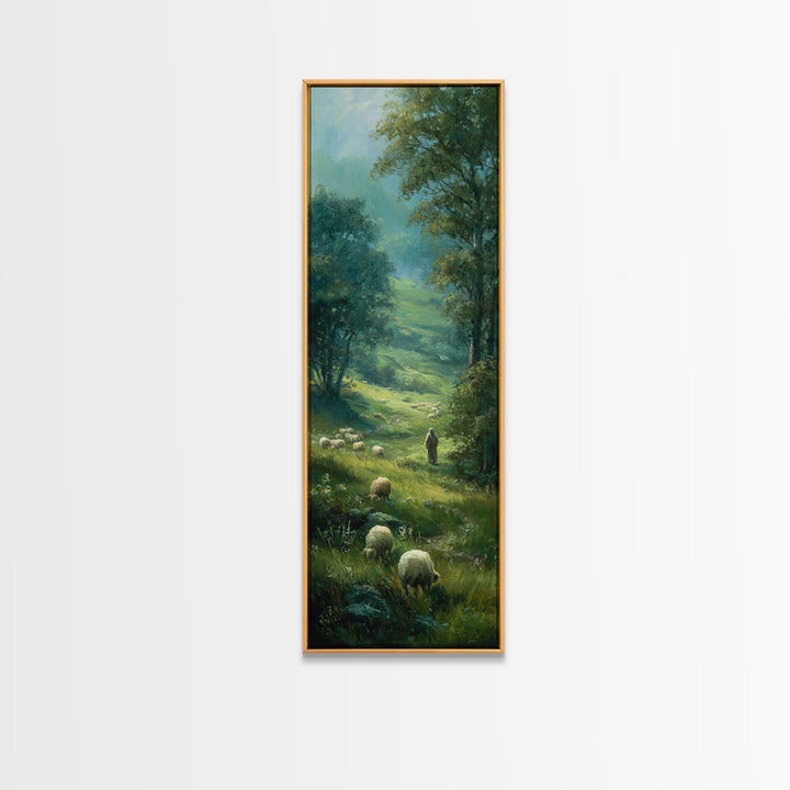 Valley Shepherd Path – Framed Canvas Print – Christian Art Canvas – Christian Wall Art – Subtle Christian Paintings – Skinny Art – Christia