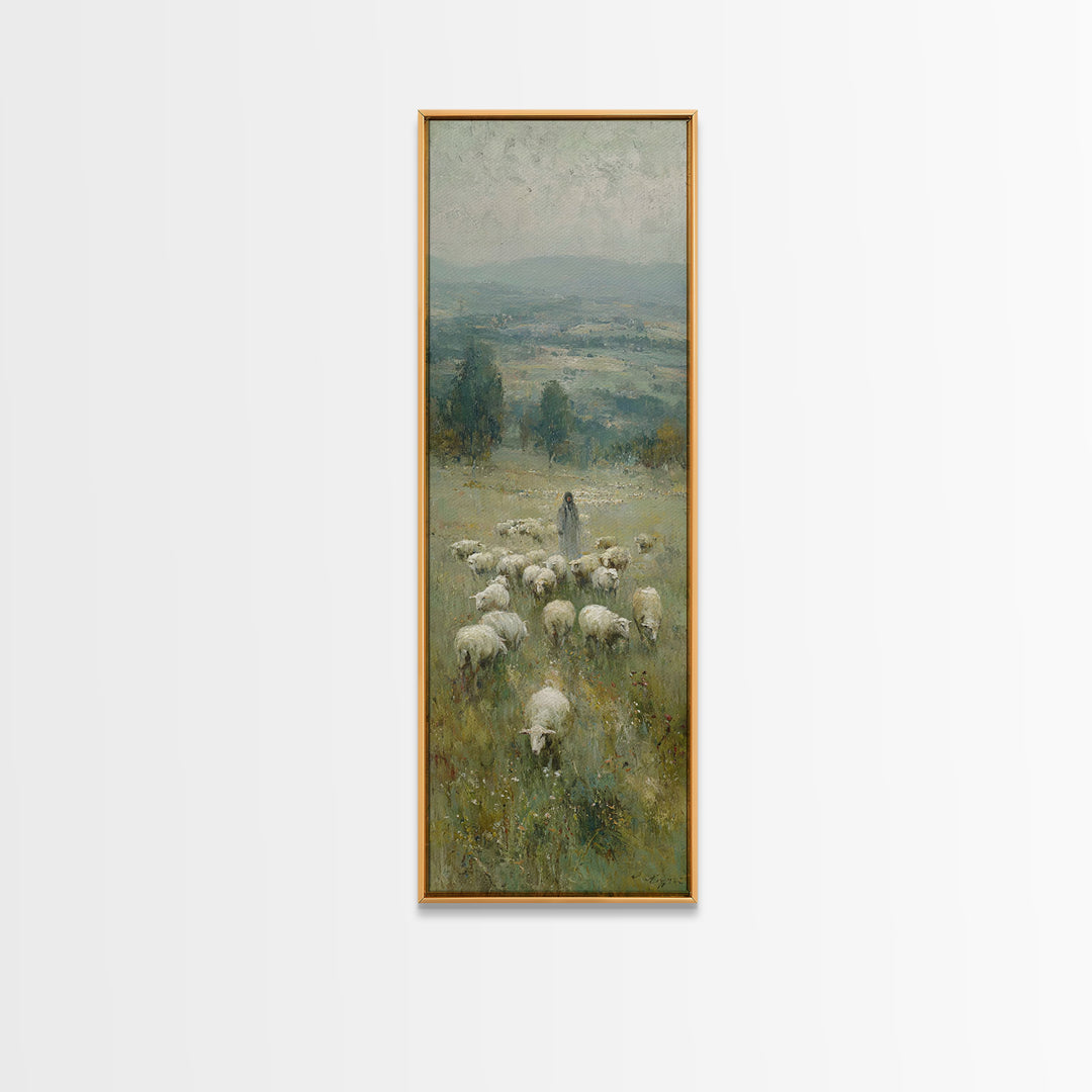 Quiet Pasture Lord | Framed Canvas Print | Christian Wall Art | Christian Art Canvas | Vintage Christian Art | Narrow Art | Christian Gift
