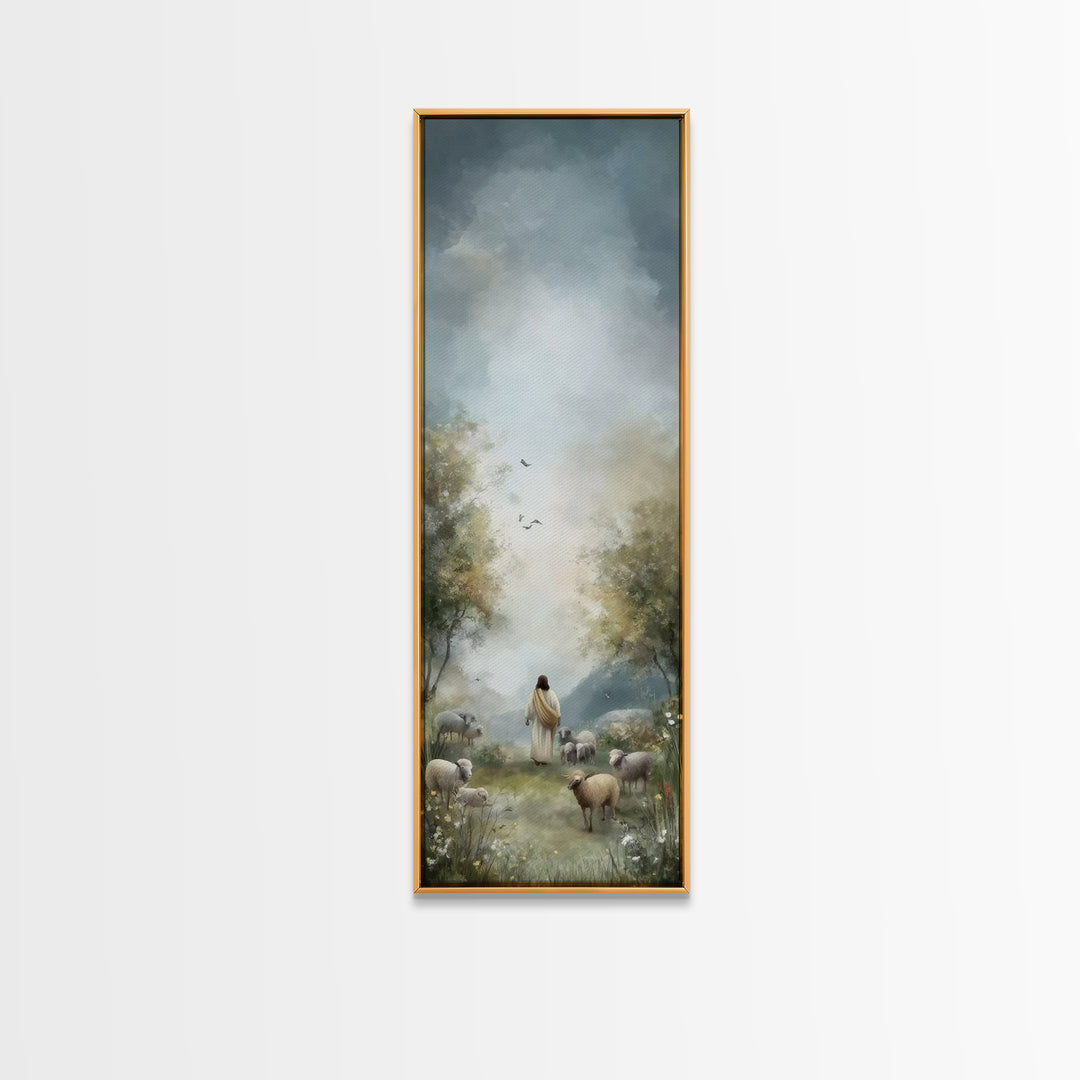 Graceful Shepherd Path, Framed Canvas Print, Christian Wall Art, Jesus Painting, Narrow Art, Christian Art Canvas, Christian Gift Ideas