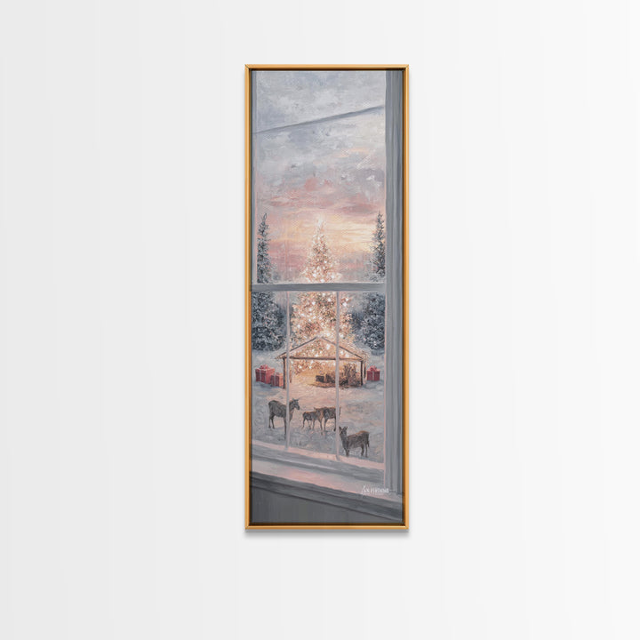 Starry Manger View, Framed Canvas Print, Christian Christmas Art, Christmas Canvas Wall Art, Tall Narrow Wall Art, Christian Art Canvas, Ch