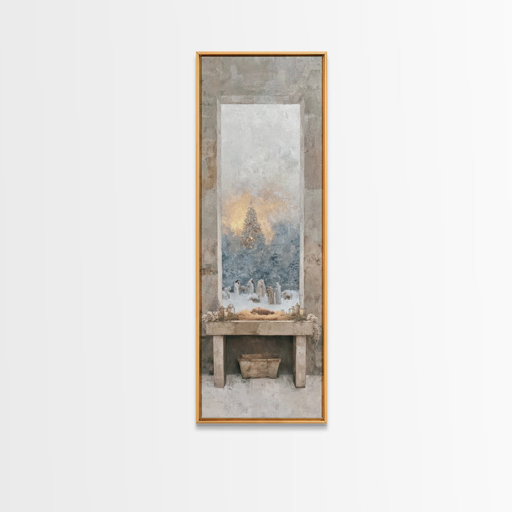 Winter Nativity Glow – Framed Canvas Print – Christmas Art – Christian Art Canvas – Christian Wall Art – Jesus Painting – Bible Art – Chris