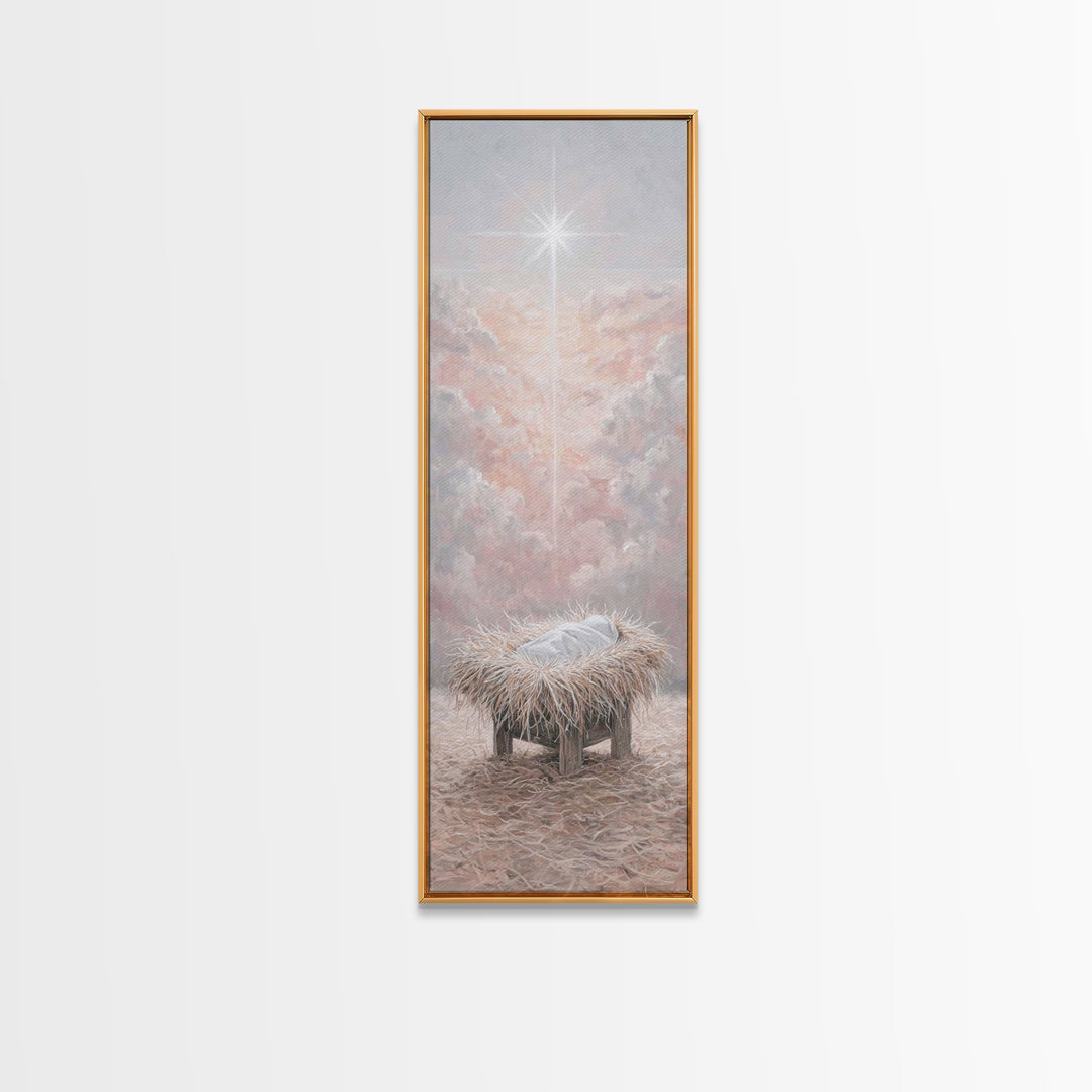 Heavenly Manger Light – Framed Canvas Print – Jesus Painting – Christmas Art – Christian Christmas Art – Christian Art Canvas – Christian W