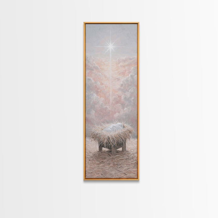 Heavenly Manger Light – Framed Canvas Print – Jesus Painting – Christmas Art – Christian Christmas Art – Christian Art Canvas – Christian W