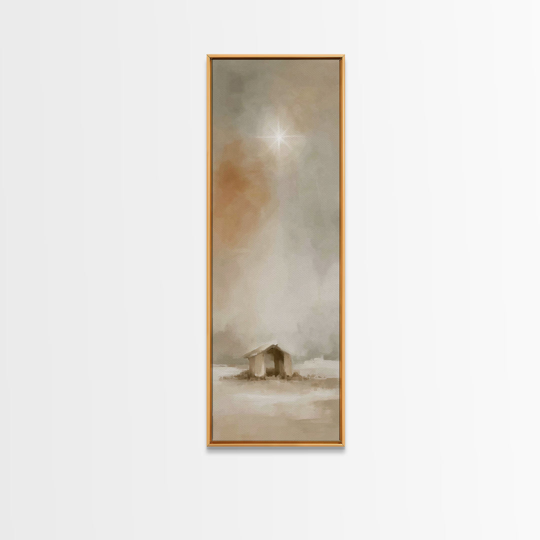 Sacred Manger Dawn – Framed Canvas Print – Christian Christmas Art – Christian Wall Art – Christian Art Canvas – Bible Art – Jesus Painting