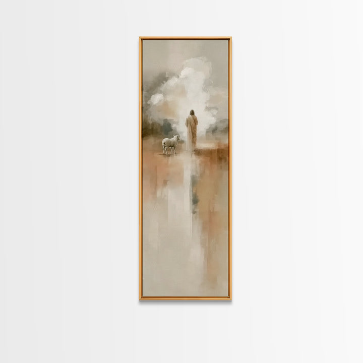 The Shepherd’s Calm – Framed Canvas Print – Tall Narrow Wall Art – Christian Wall Art – Jesus Painting – Christian Christmas Art – Christia