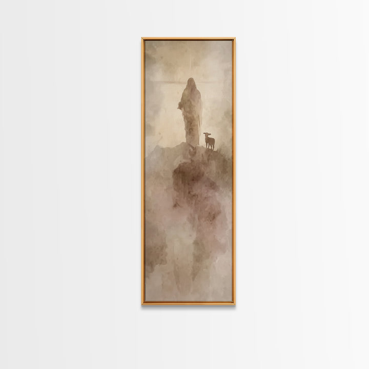 Guiding the Lamb | Framed Canvas Print | Narrow Art | Christian Art Canvas | Jesus Painting | Christmas Art Prints | Christian Gift Ideas