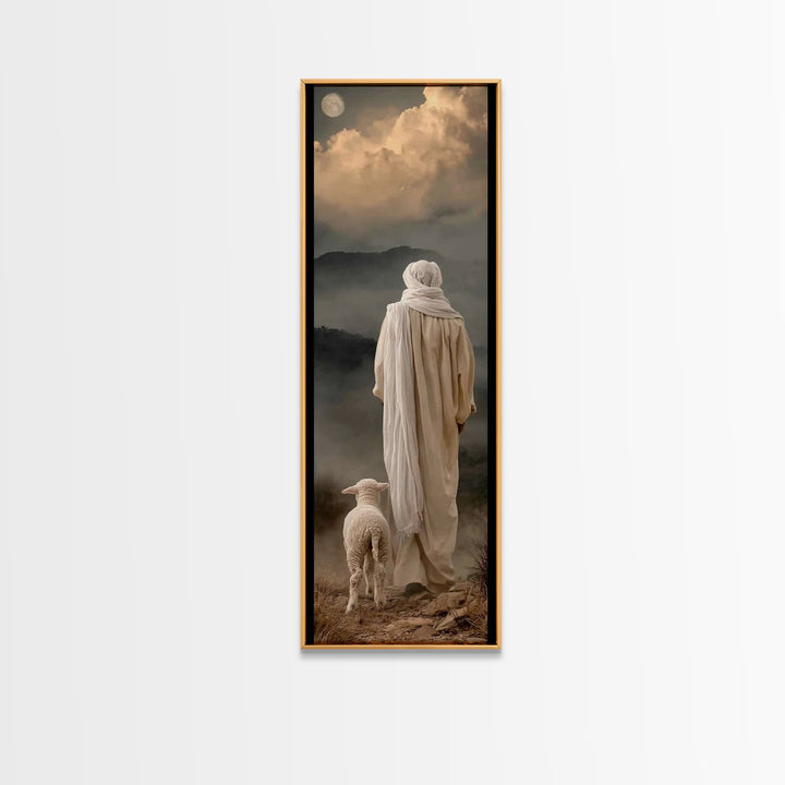 Moonlit Guide – Framed Canvas Print – Tall Skinny Art Print – Christian Art – Jesus Painting – Moody Christmas Art – Christian Decor