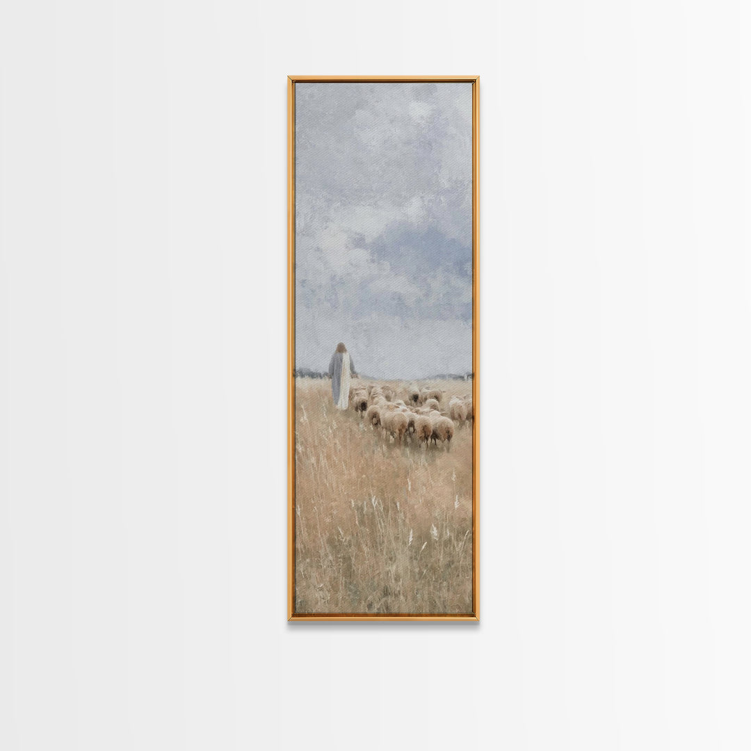 Pasture Of Grace – Framed Canvas Print – Tall Skinny Art Print – Christian Art – Christian Wall Art – Jesus Painting – Christian Christmas