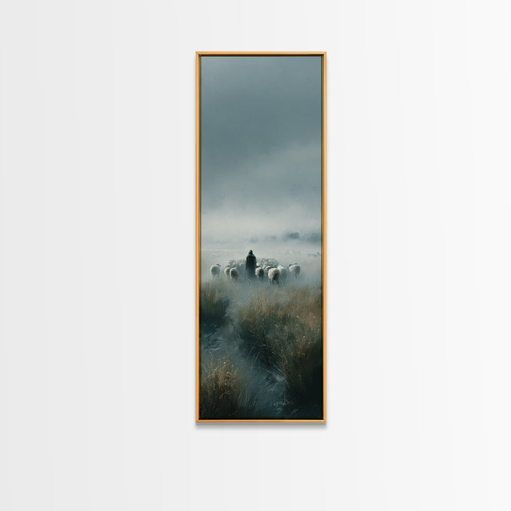 Shepherd’s Vigil – Framed Canvas Print – Tall Narrow Wall Art – Christian Art Canvas – Christian Wall Art – Christian Painting – Christmas