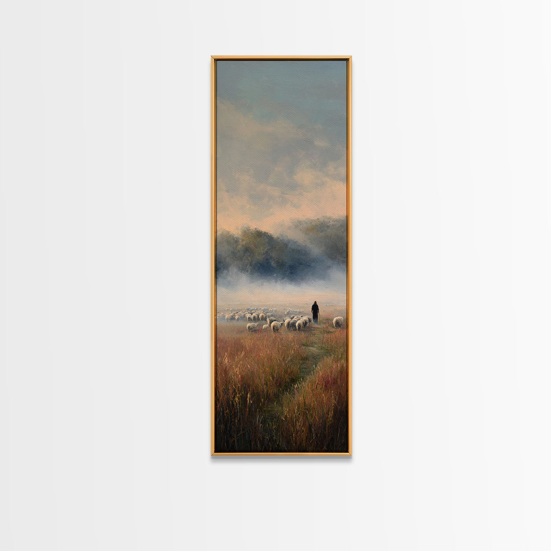 Shepherds At Dawn - Framed Canvas Print - Christian Wall Art - Christian Art Canvas - Jesus Painting - Tall Skinny Art Print - Jesus Art