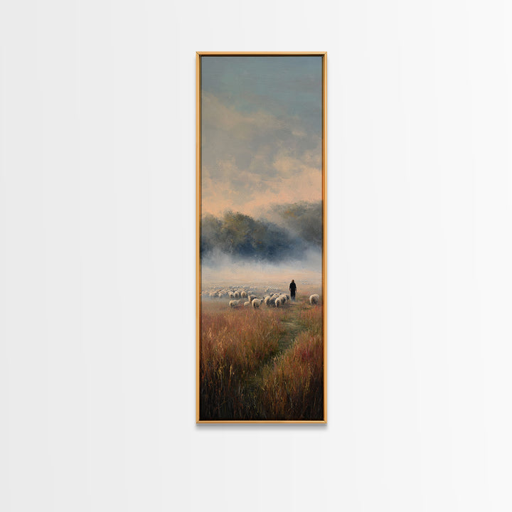 Shepherds At Dawn - Framed Canvas Print - Christian Wall Art - Christian Art Canvas - Jesus Painting - Tall Skinny Art Print - Jesus Art