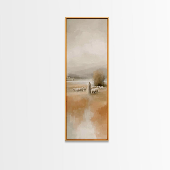 Quiet Pasture Light | Framed Canvas Print | Christian Art Canvas | Christian Wall Art | Christmas Art | Tall Narrow Wall Art | Jesus Painti