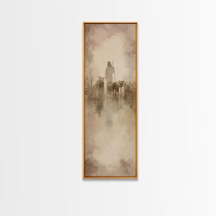 Graceful Shepherd Path, Framed Canvas Print, Christian Wall Art, Jesus Painting, Christian Art Canvas, Skinny Art, Christian Christmas Art