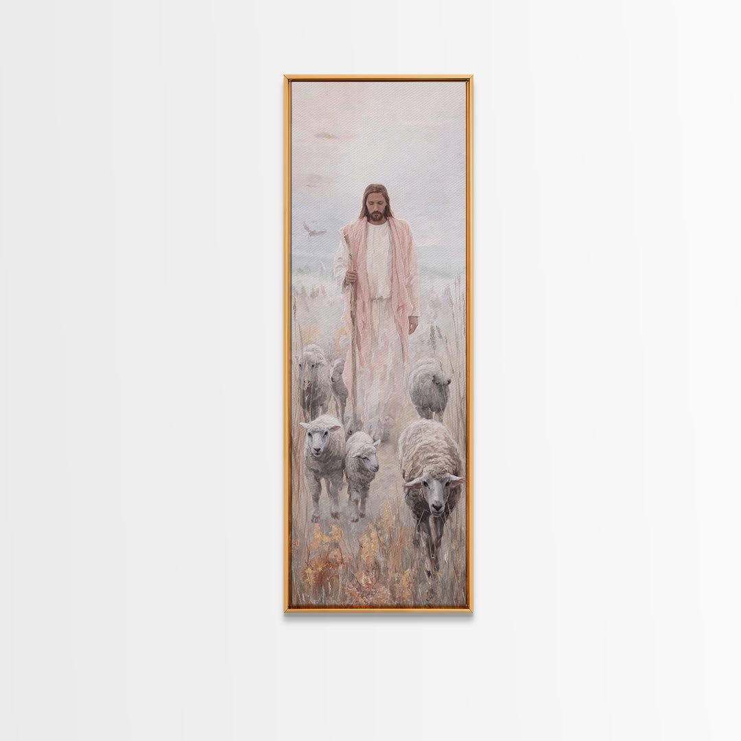 Peaceful Savior Walk | Framed Canvas Print | Christian Art | Christian Wall Art | Jesus Painting | Tall Skinny Art Print | Christian Art Ca