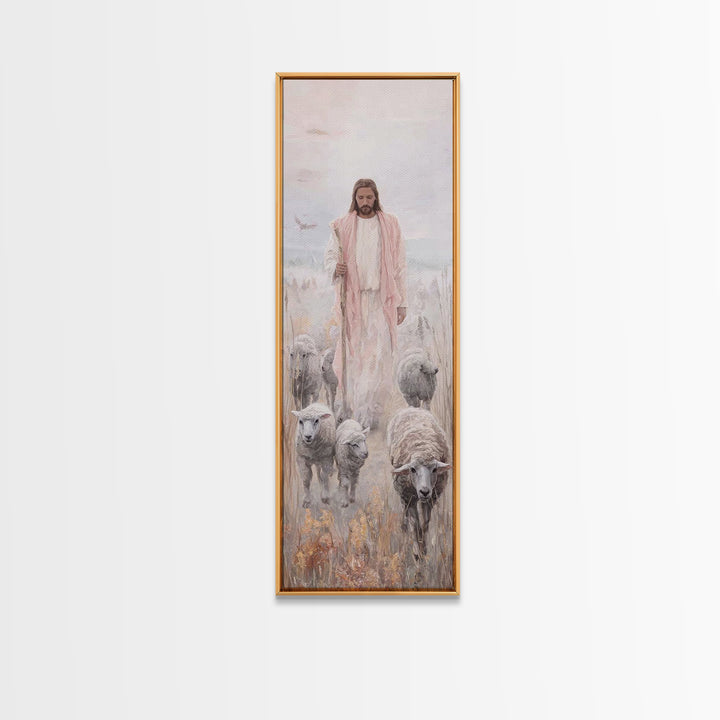 Peaceful Savior Walk | Framed Canvas Print | Christian Art | Christian Wall Art | Jesus Painting | Tall Skinny Art Print | Christian Art Ca