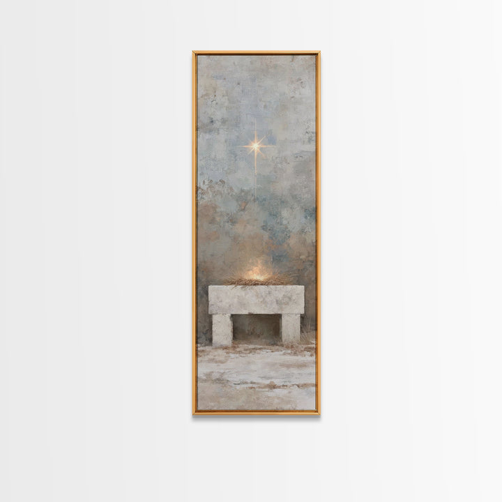 Manger Of Promise, Framed Canvas Print, Christmas Art, Christian Wall Art, Christian Art Canvas, Tall Skinny Art Print, Christian Christmas